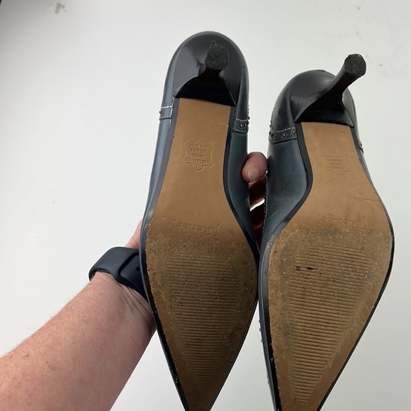 J. Renee! Gunsmoke blue leather gold studded embossed heels - Picture 11 of 13